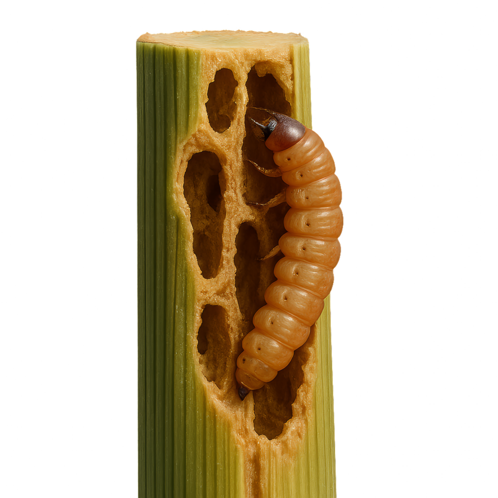 Detailed View of Insect Larvae Infesting Rice Plant Stem png