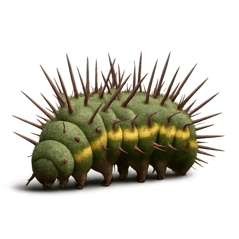 3D Toxic Caterpillar with Spiny Texture and Simple Design png