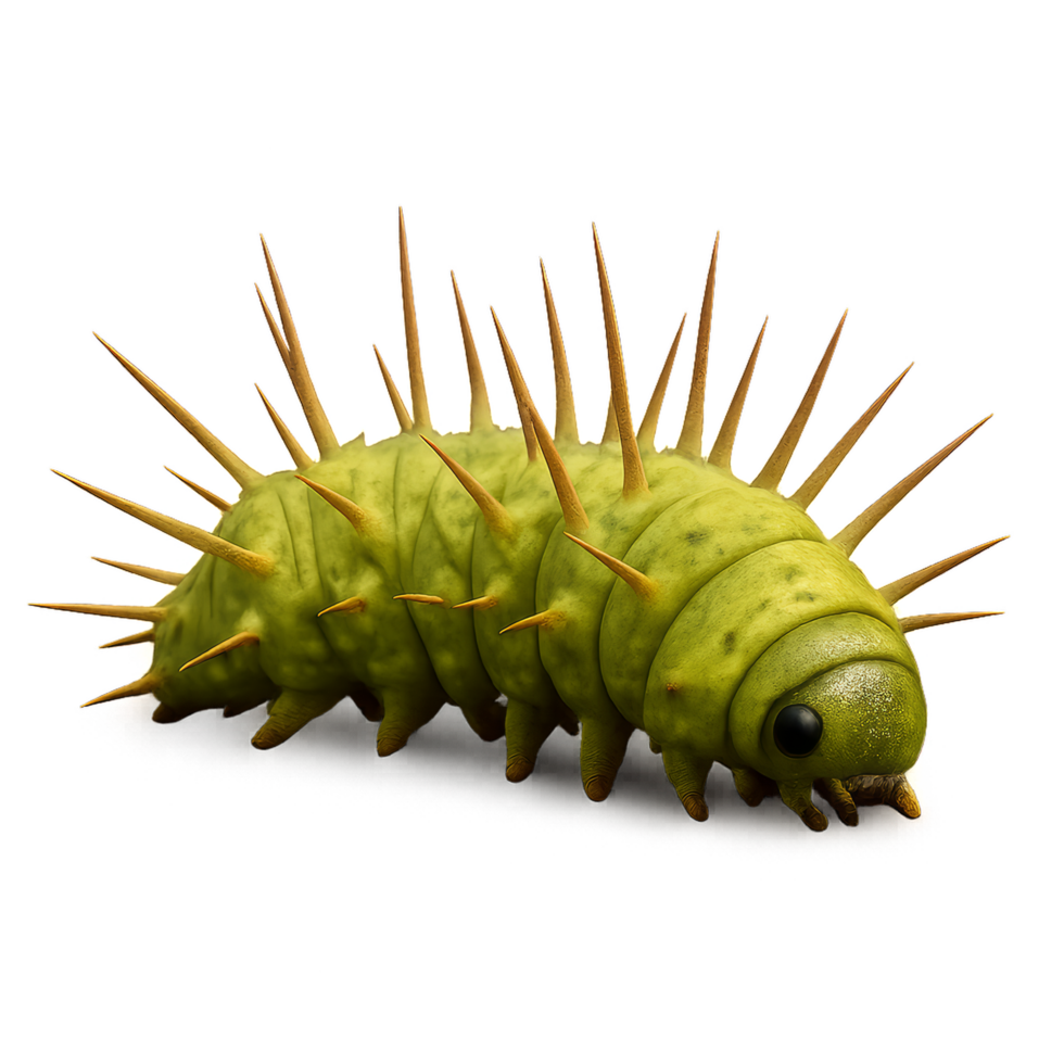 Toxic Caterpillar in 3D Render with Spiky Skin and Realistic Details png