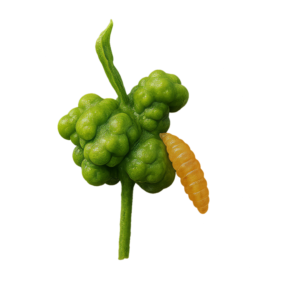 Green Gall with Yellow Midge Larva on Plant Stem Close-Up png
