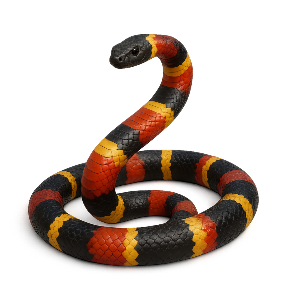 Realistic 3D Coral Snake Representation on a Transparent Background png