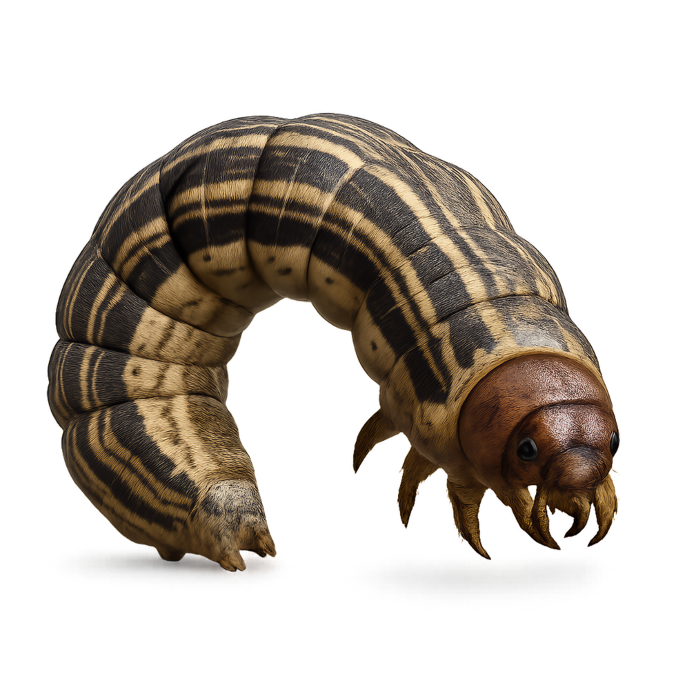 Realistic 3D Render of a Striped Armyworm Caterpillar Display png