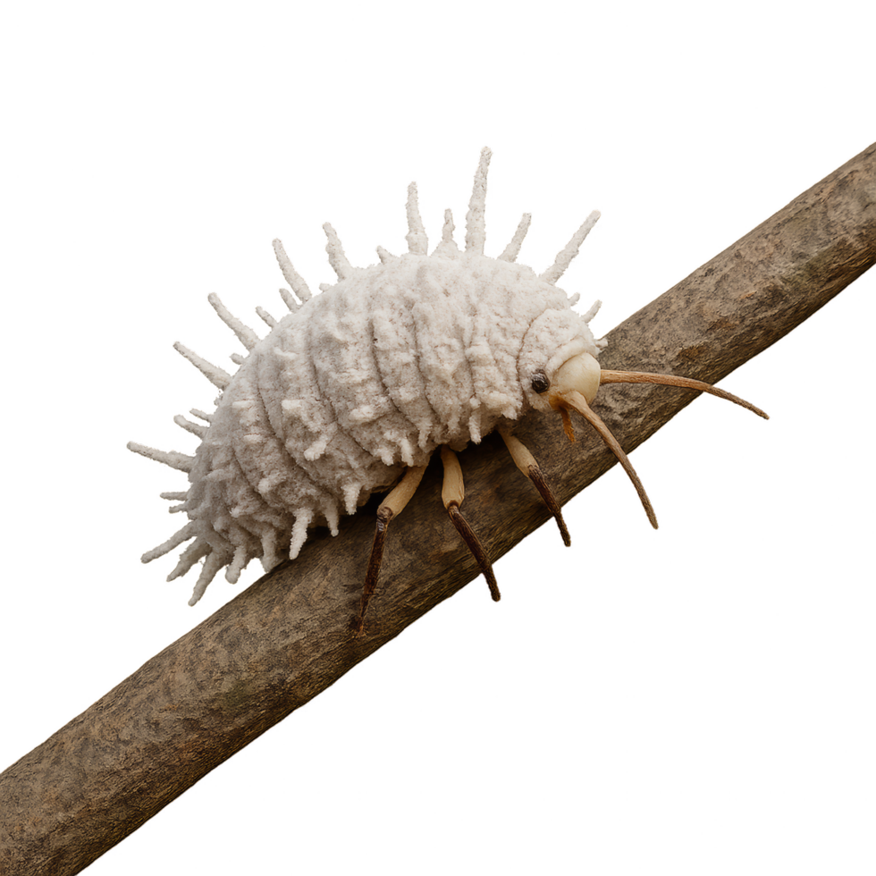 Detailed Close-up of 3D Mealybug on a Branch in Natural Setting png