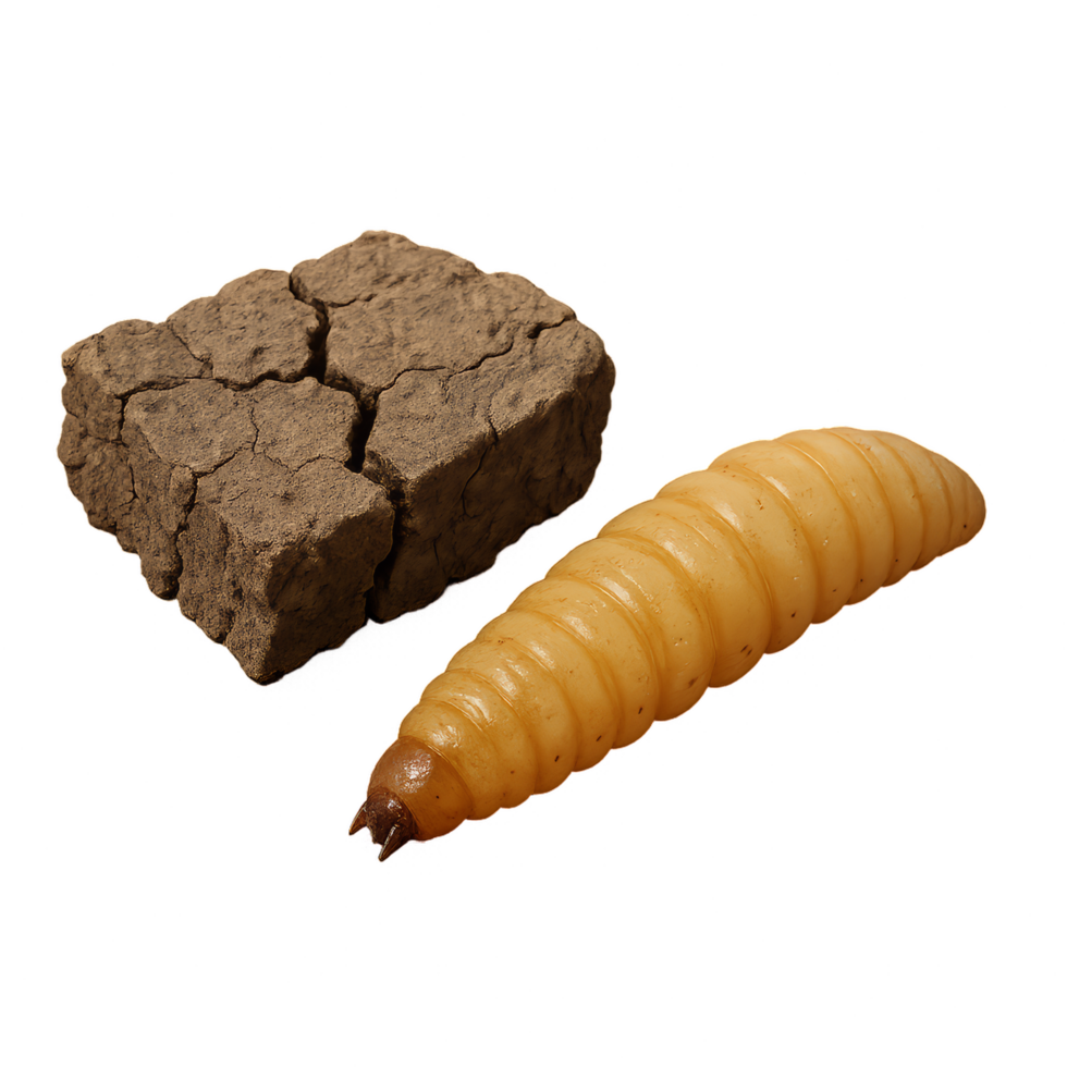 3D Close-Up of Larval Maggot and Cracked Earth Surface png