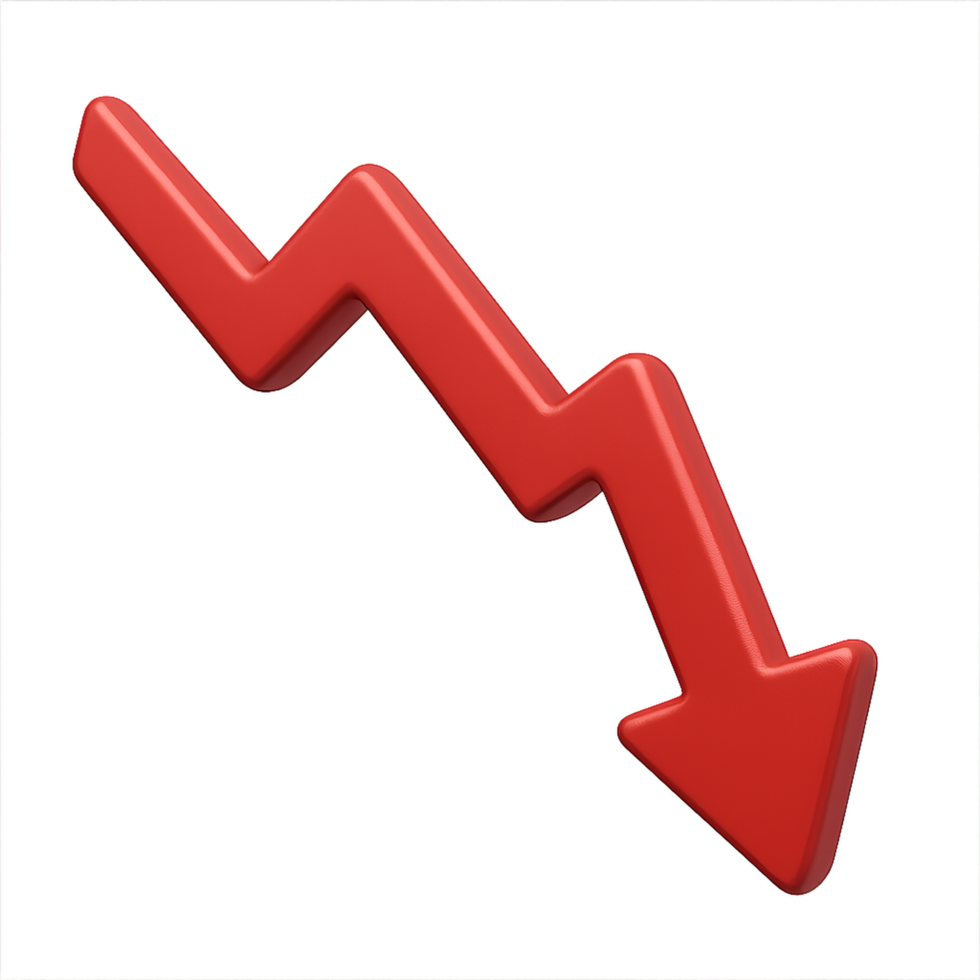 Red 3D Arrow Icon Representing Downward Trend in Simple Design png
