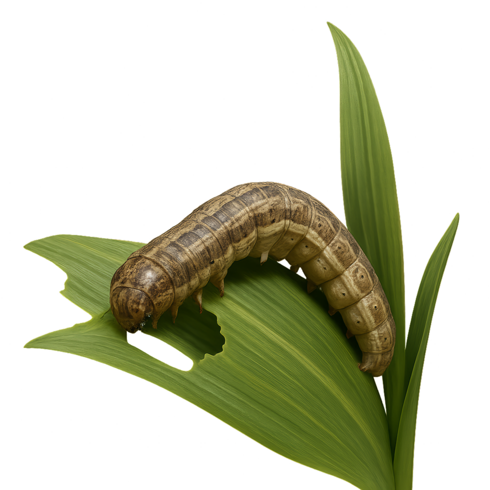 Realistic 3D Armyworm on Corn Leaf in Natural Environment png