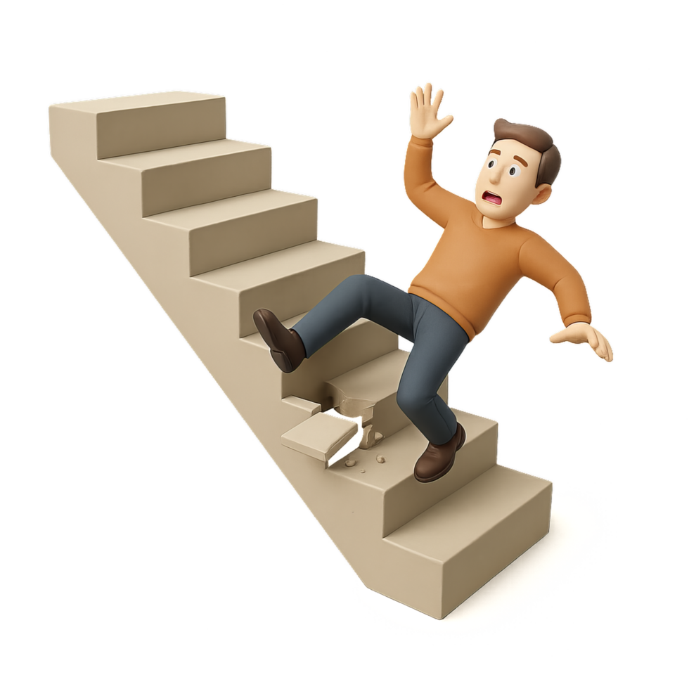 3D Staircase Mishap with Character Falling in a Simple Setting png