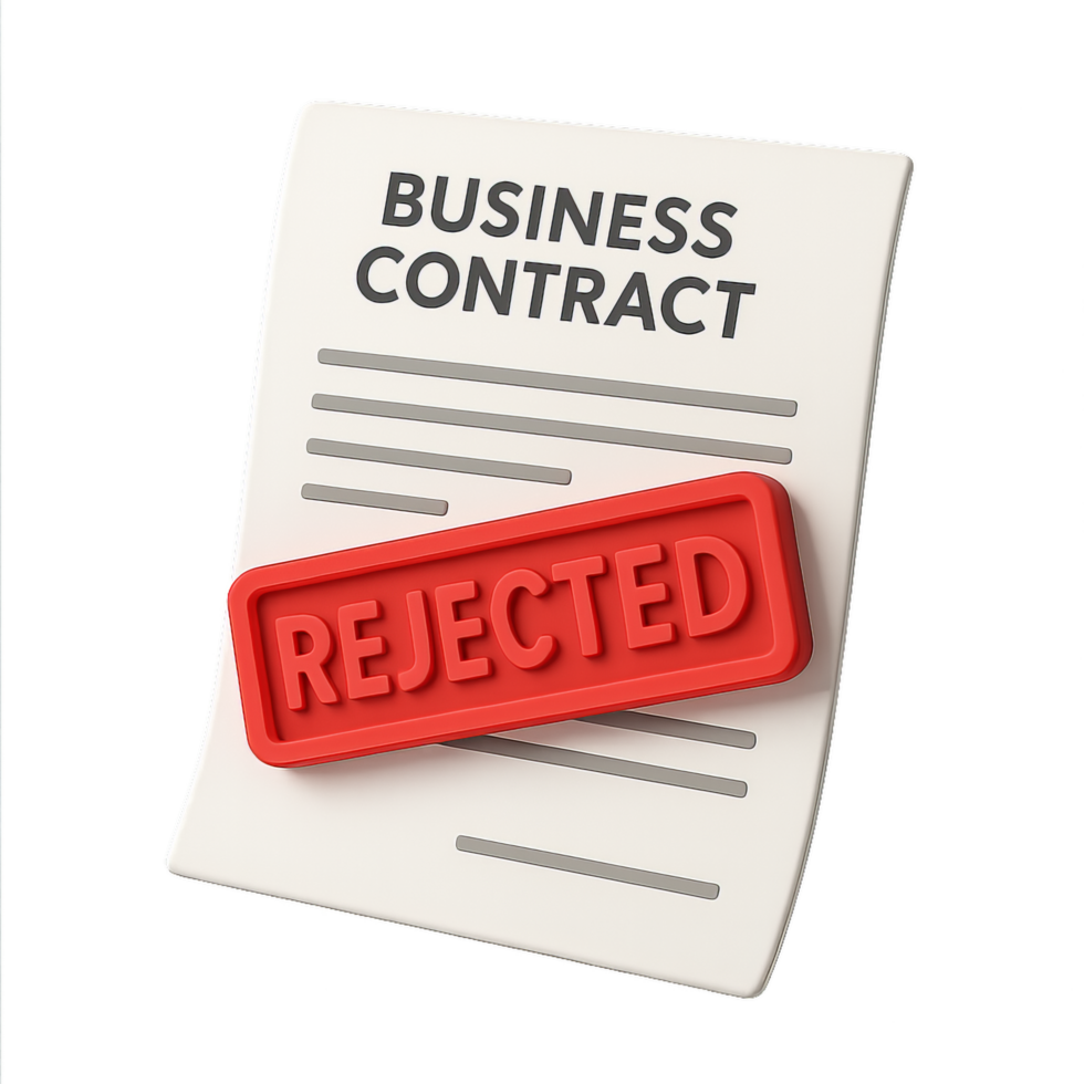 Rejected Business Contract with Red Stamp Mark on Paper Document png