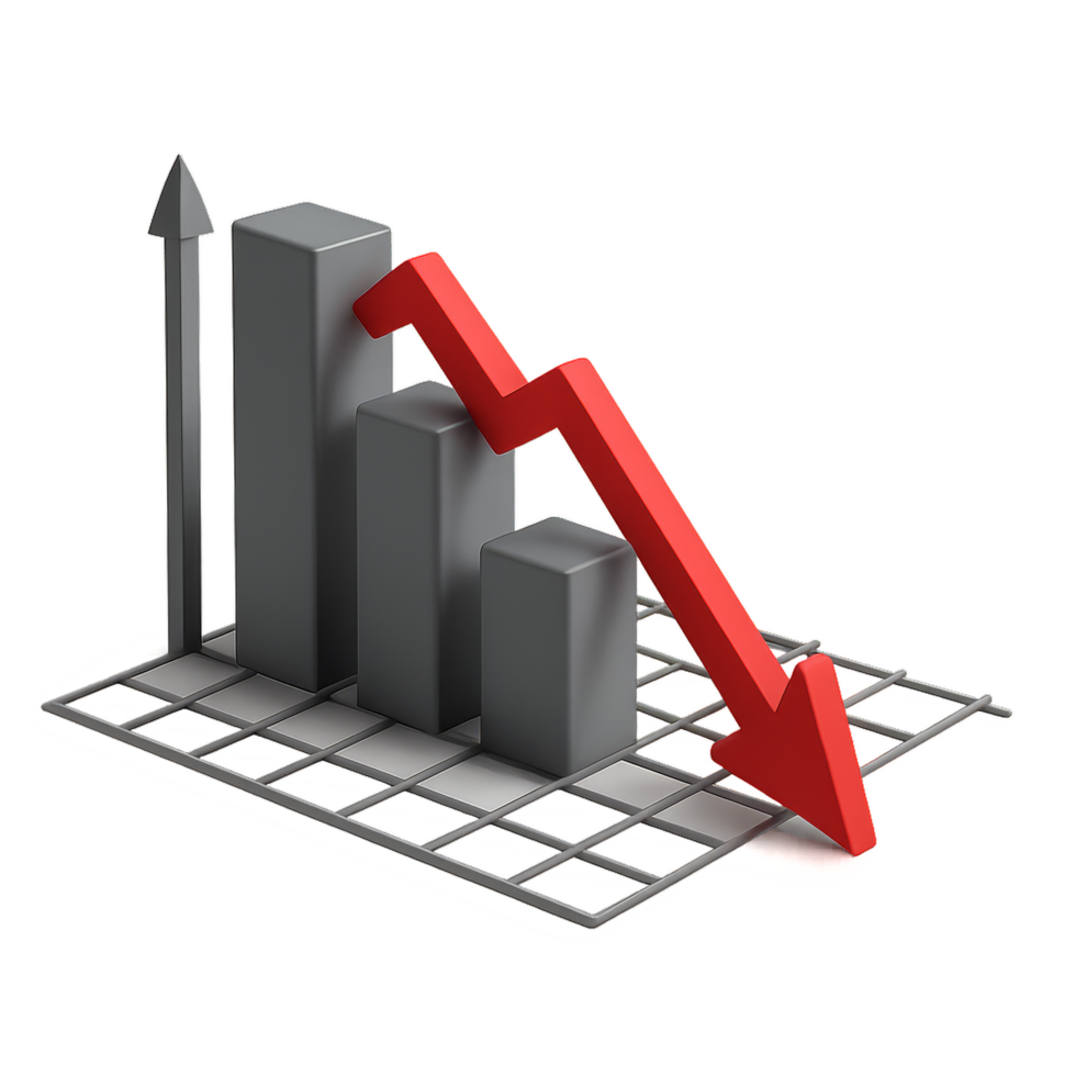 3D Graph Representation of Plummeting Trend in Business Analysis png