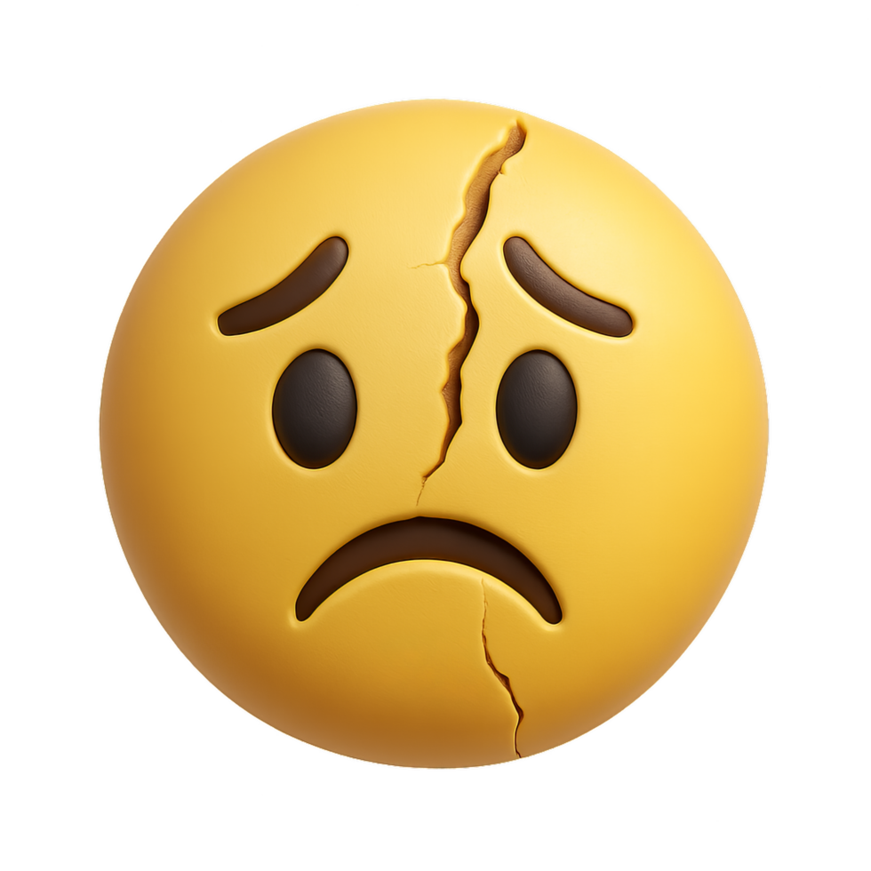 Cracked Sad Emoji with a Simple Expression of Emotional Distress png