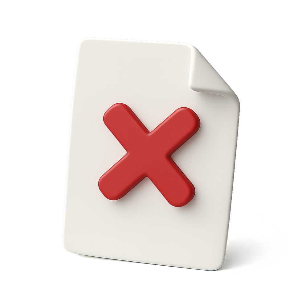 Rejected Document Symbol with Red Cross 3D Illustration Design png