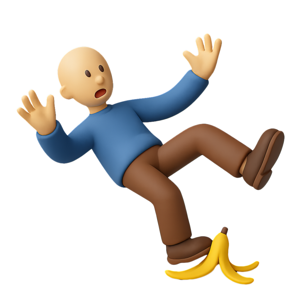 Cartoon Character Slipping on Banana Peel in Humorous Mishap Scene png