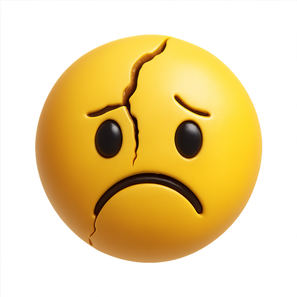 Cracked Sad Emoji with Expression of Distress and Disappointment png