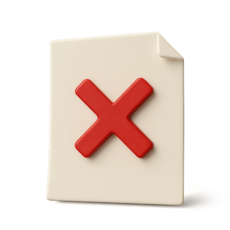 Rejected Document with 3D Style and X Symbol for Notification Use png