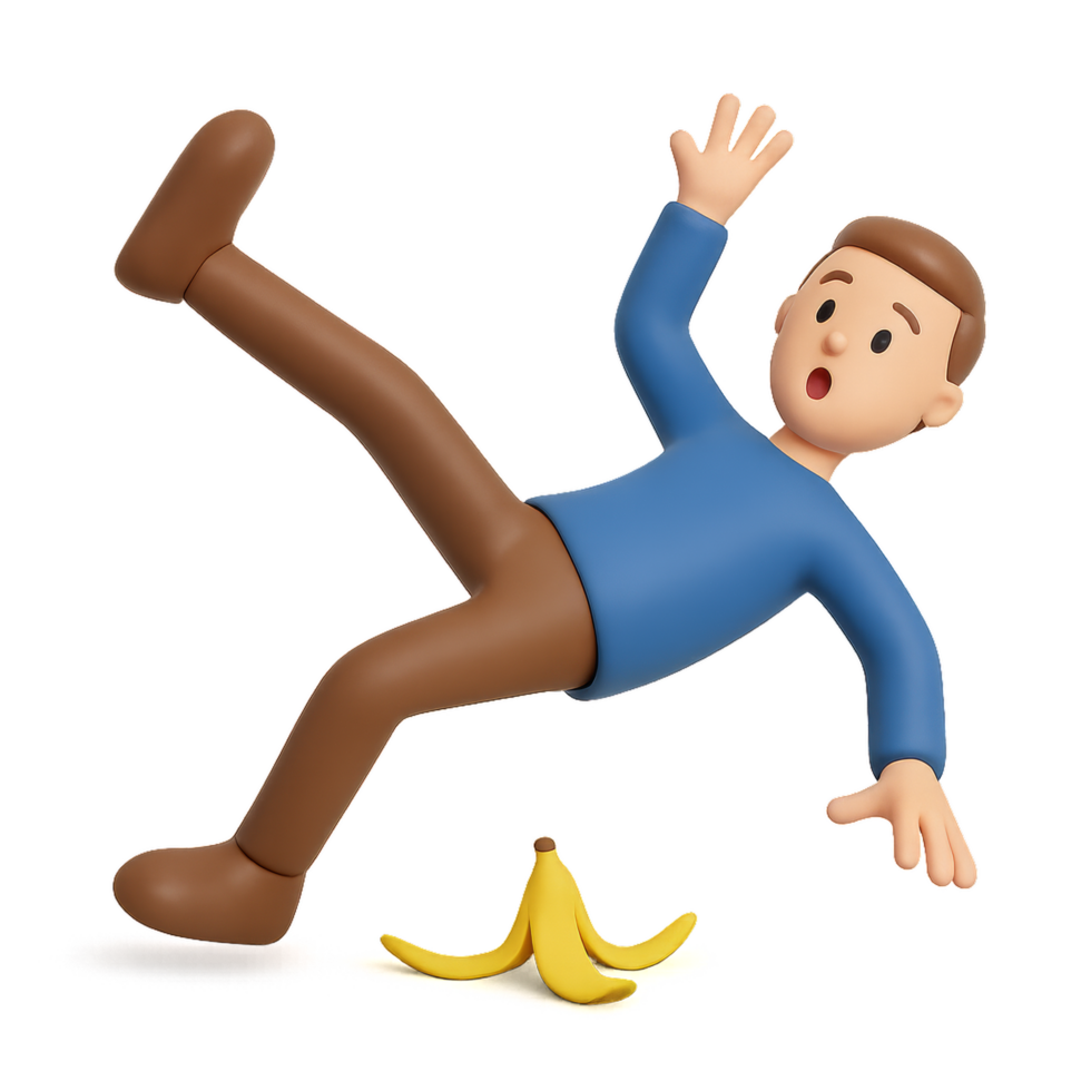 Person Slipping on Banana Peel in Humorous Mishap Scenario png