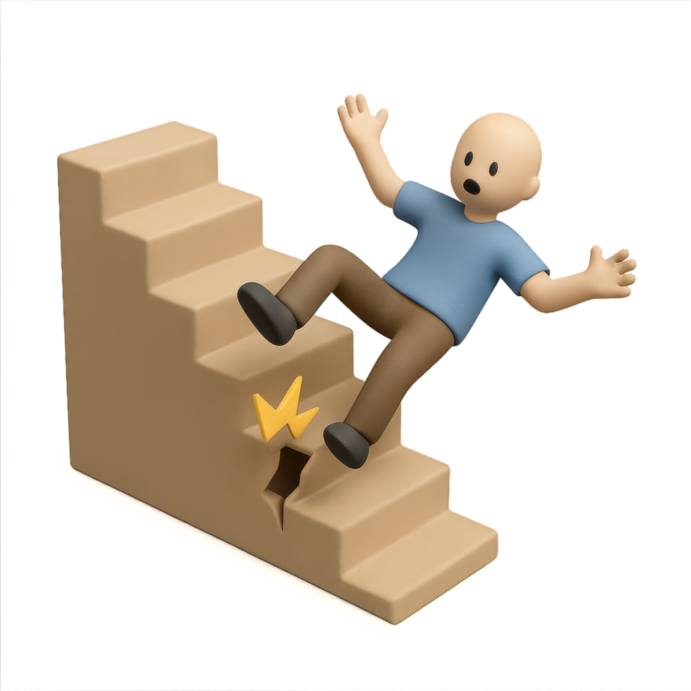 3D Animated Character Falling Down a Staircase with a Mishap png