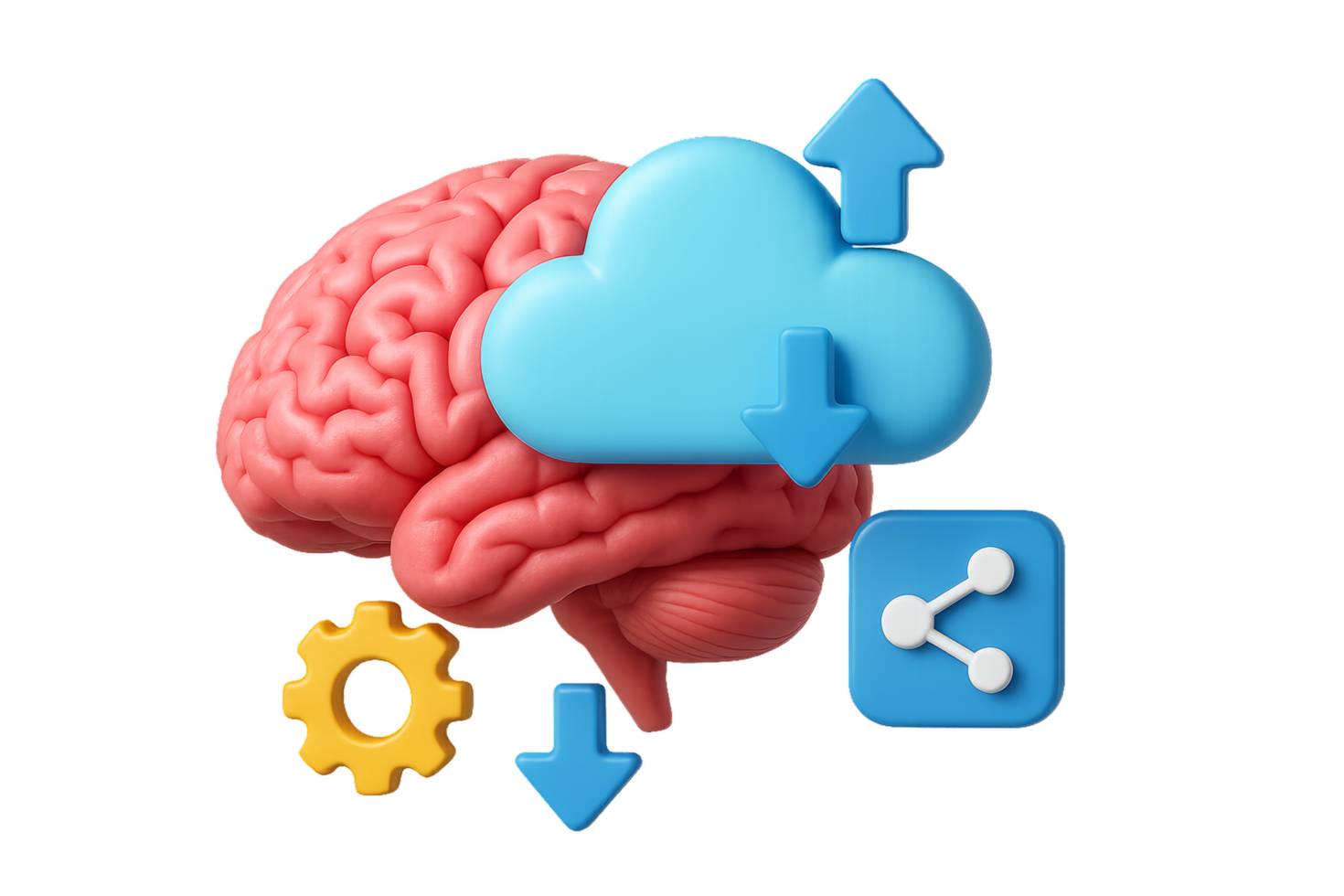 Digital Brain Concept with Clouds and Simple Design Elements png