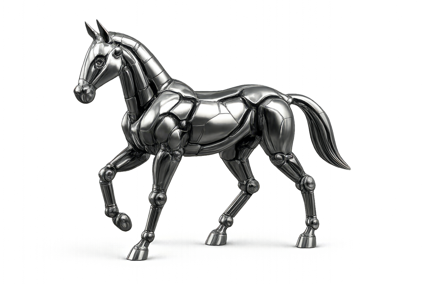 Futuristic Chrome Robotic Horse in Realistic 3D Design png