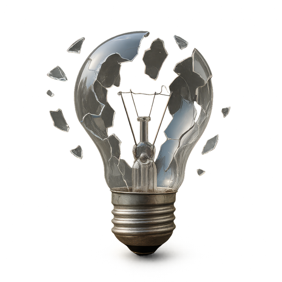 Broken Lightbulb Symbolizing Ideas and Innovation Challenges png