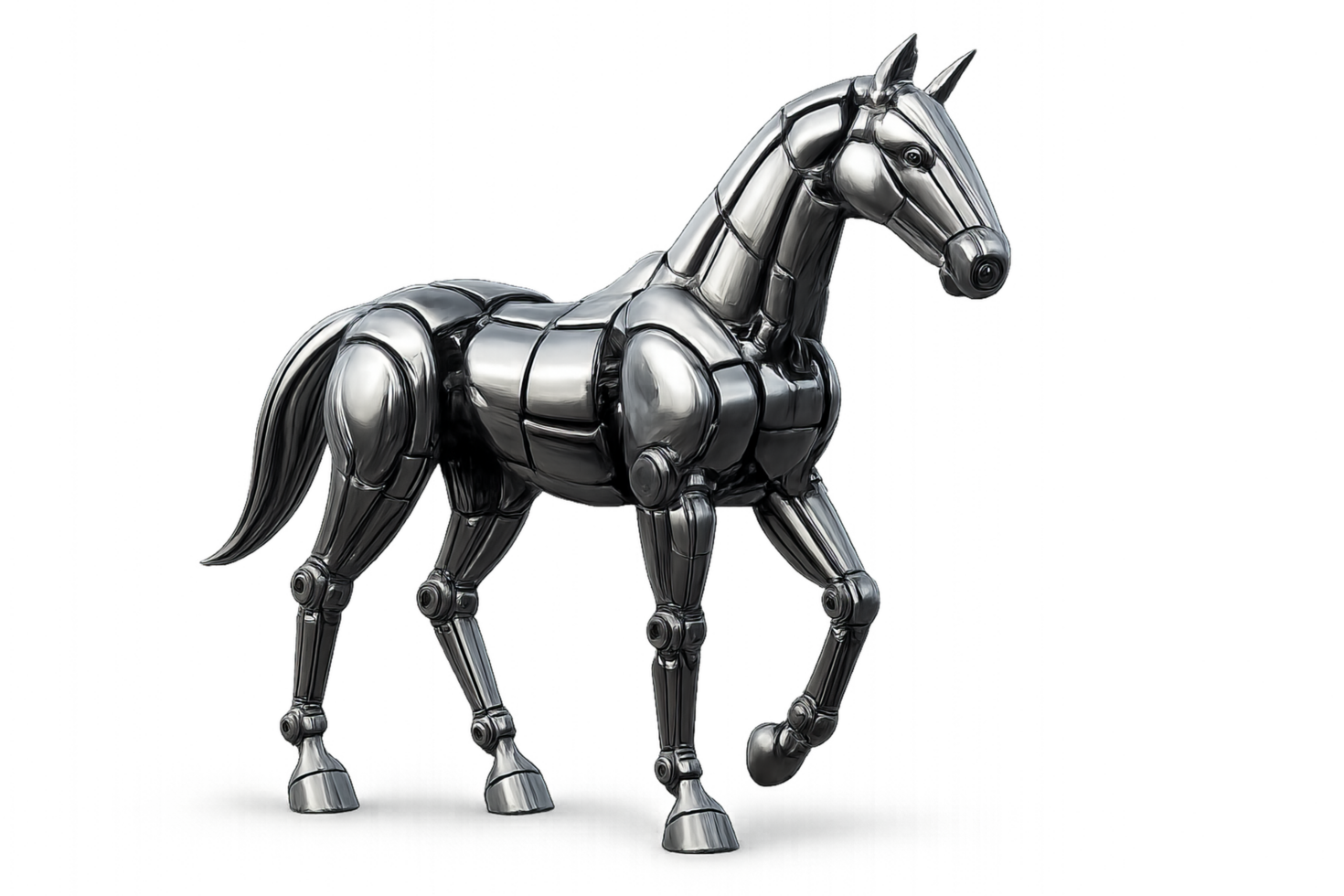 Robotic Horse Model in Metallic Chrome Finish for Creative Use png