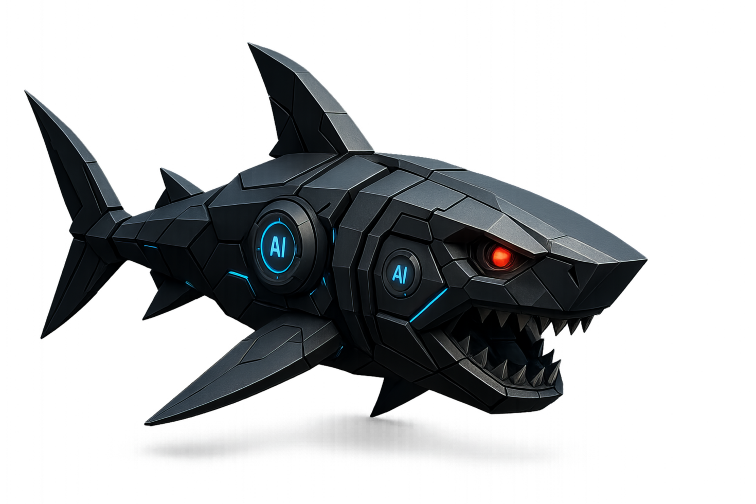 Futuristic Robotic Shark Design with AI Elements and Menacing Look png