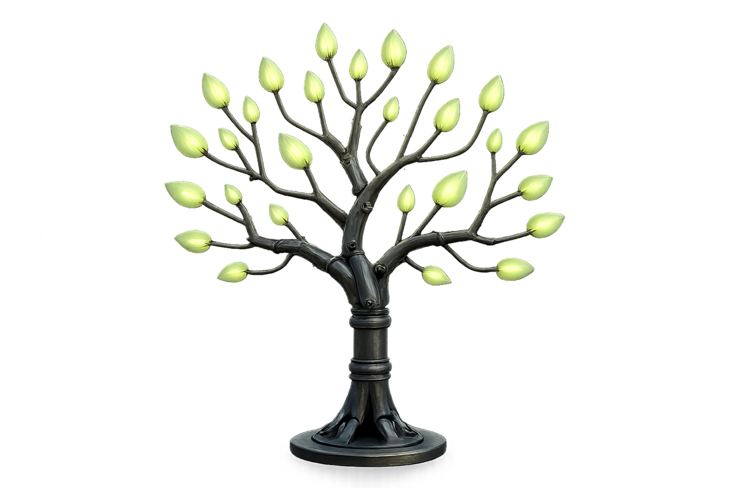 Futuristic Robotic Tree with Illuminated Leaves in Modern Style png