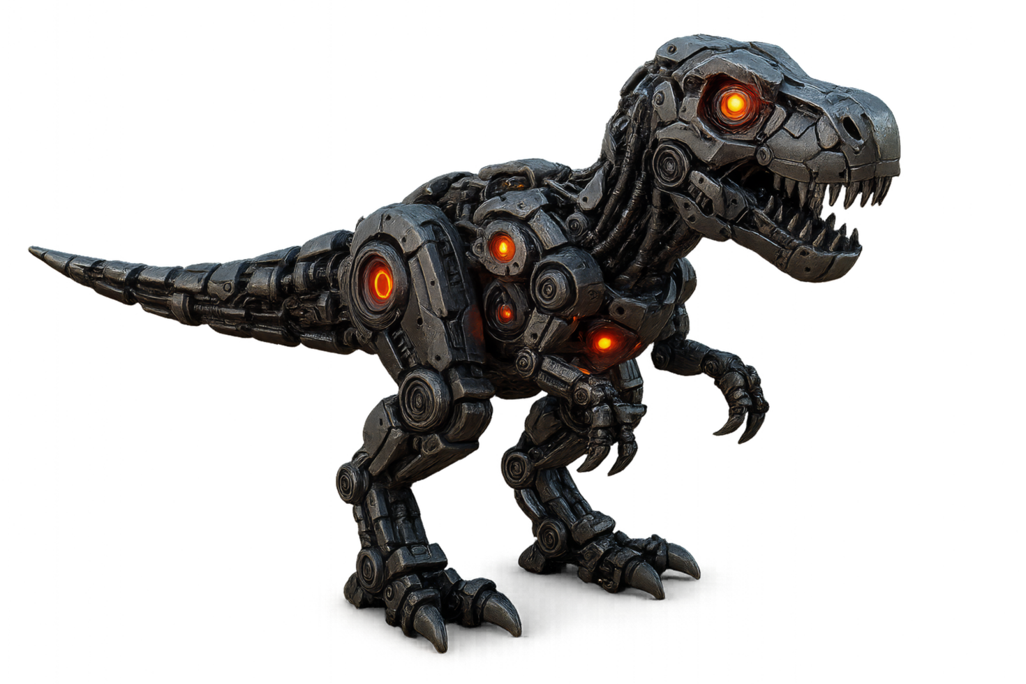 Robotic Dinosaur Model with Glowing Eyes and Futuristic Design png