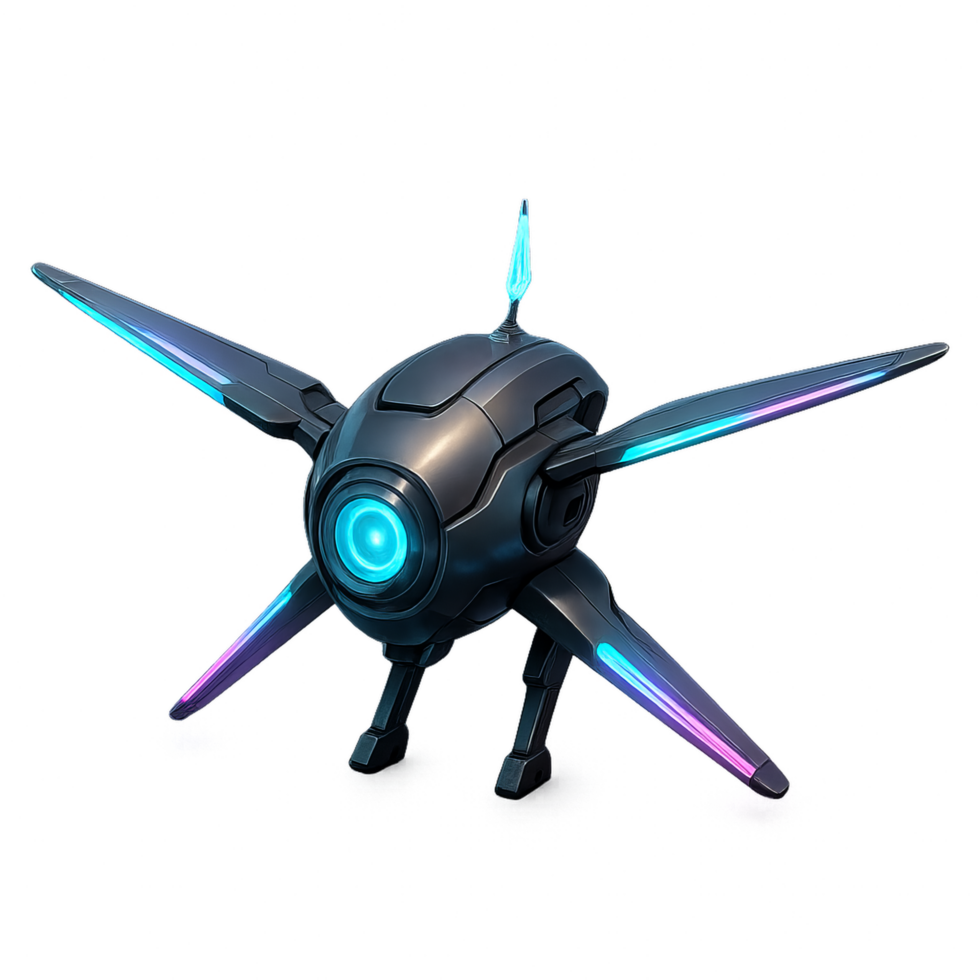 Futuristic 3D Drone with Sleek Design and Colorful Lights png