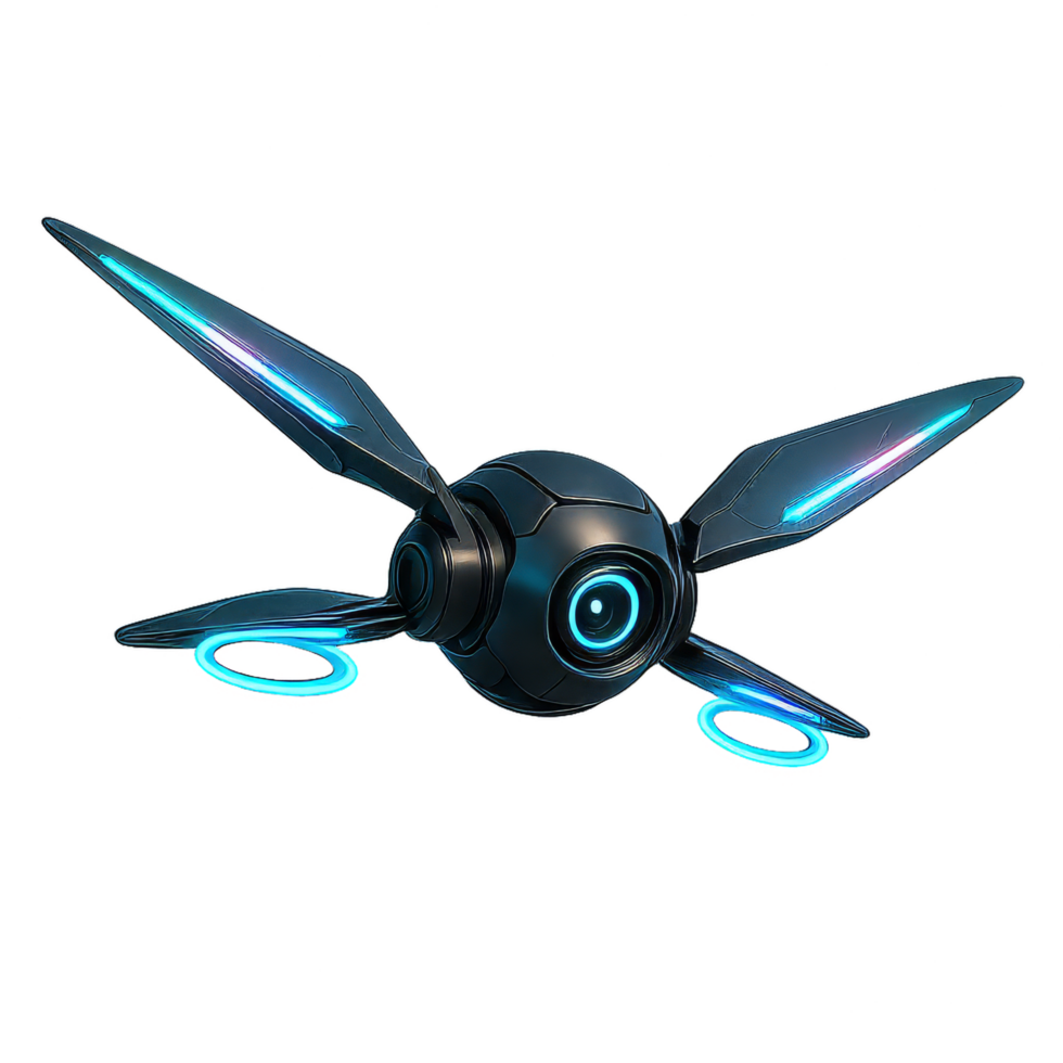Futuristic 3D Drone with Sleek Design and Vibrant Detailing png