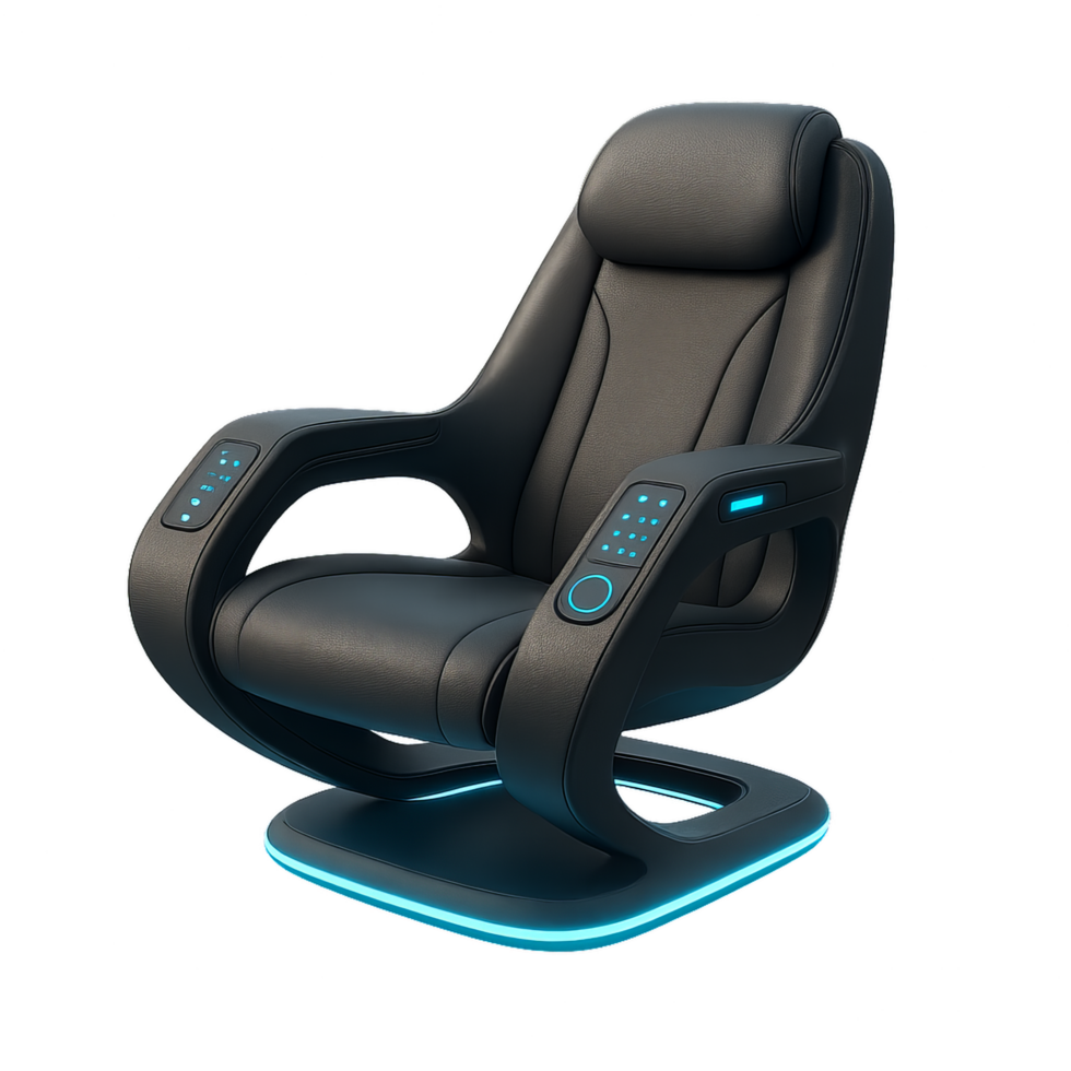 Futuristic Smart Chair Design with Sleek Lines and LED Accents png