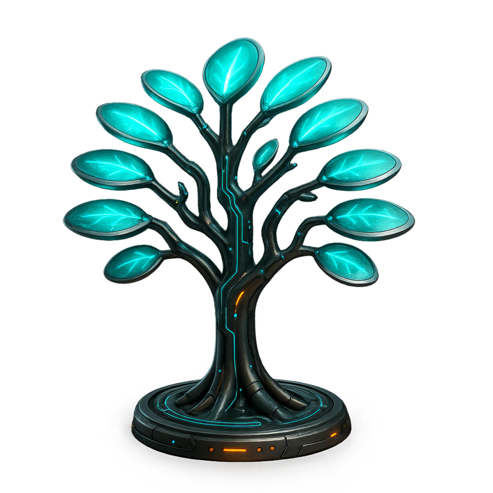 Futuristic Digital Tree with Glowing Leaves and Modern Design png