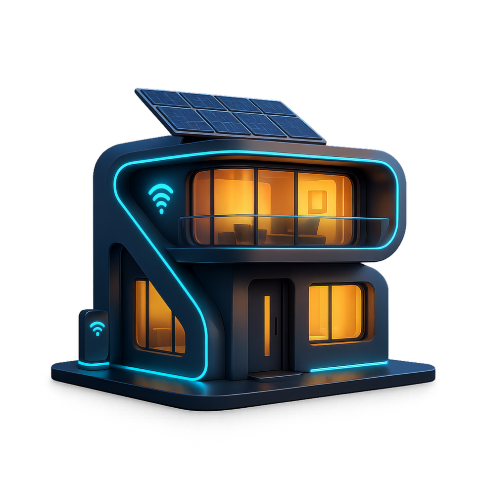 Futuristic Eco-Friendly Home Design with Solar Panels and Modern Aesthetics png