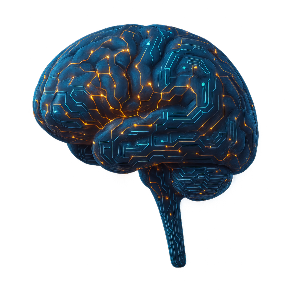 Futuristic Neural Brain Concept with Digital Circuit Patterns png