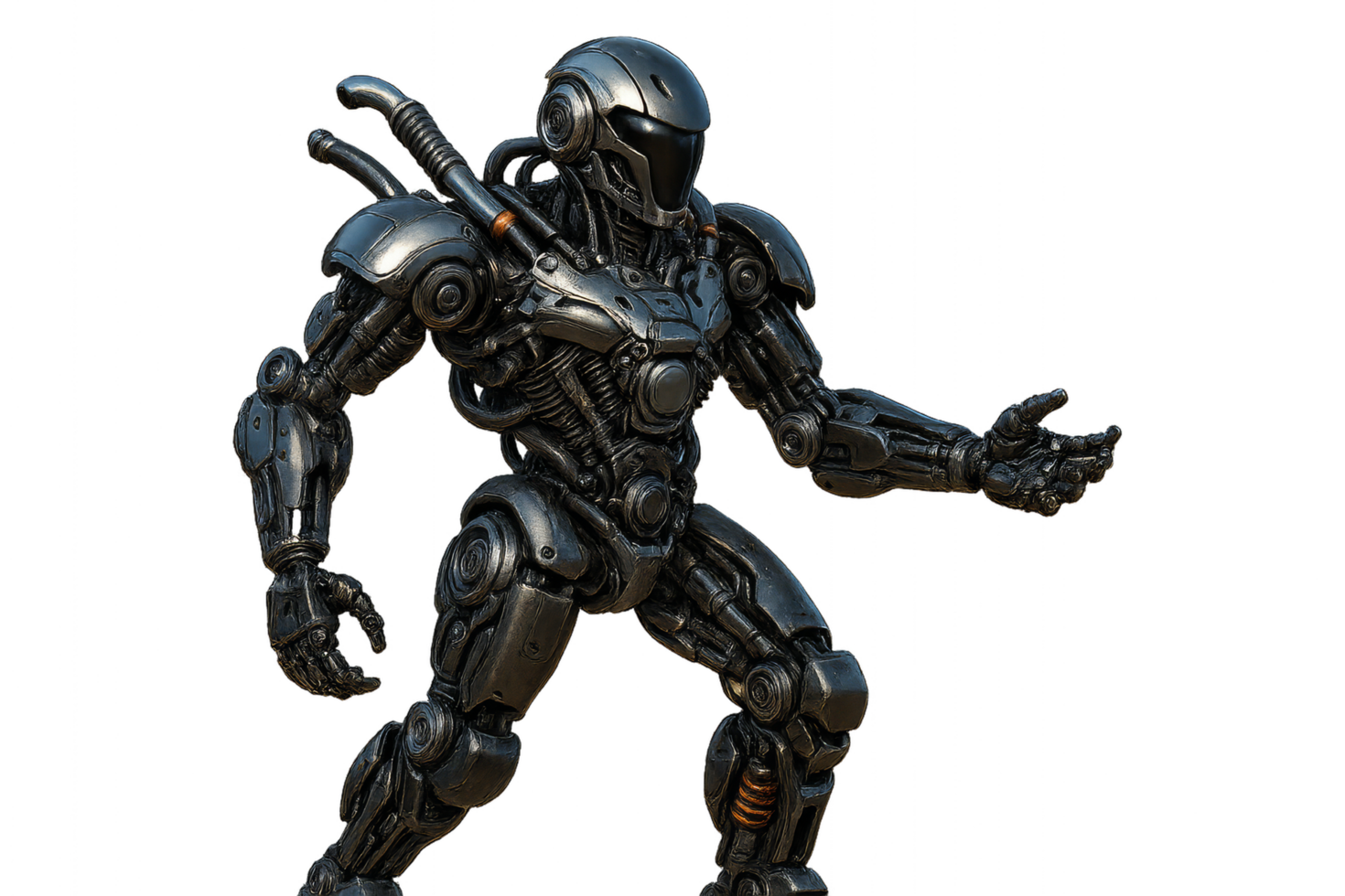 Futuristic Robot with Motorcycle Elements in Dynamic Pose png