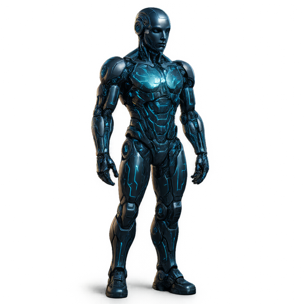 Futuristic AI Robot Character in Sleek Metallic Design png