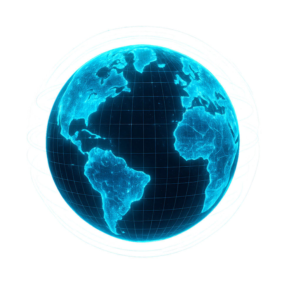 Futuristic 3D Earth Representation with Glowing Grids and Lines png