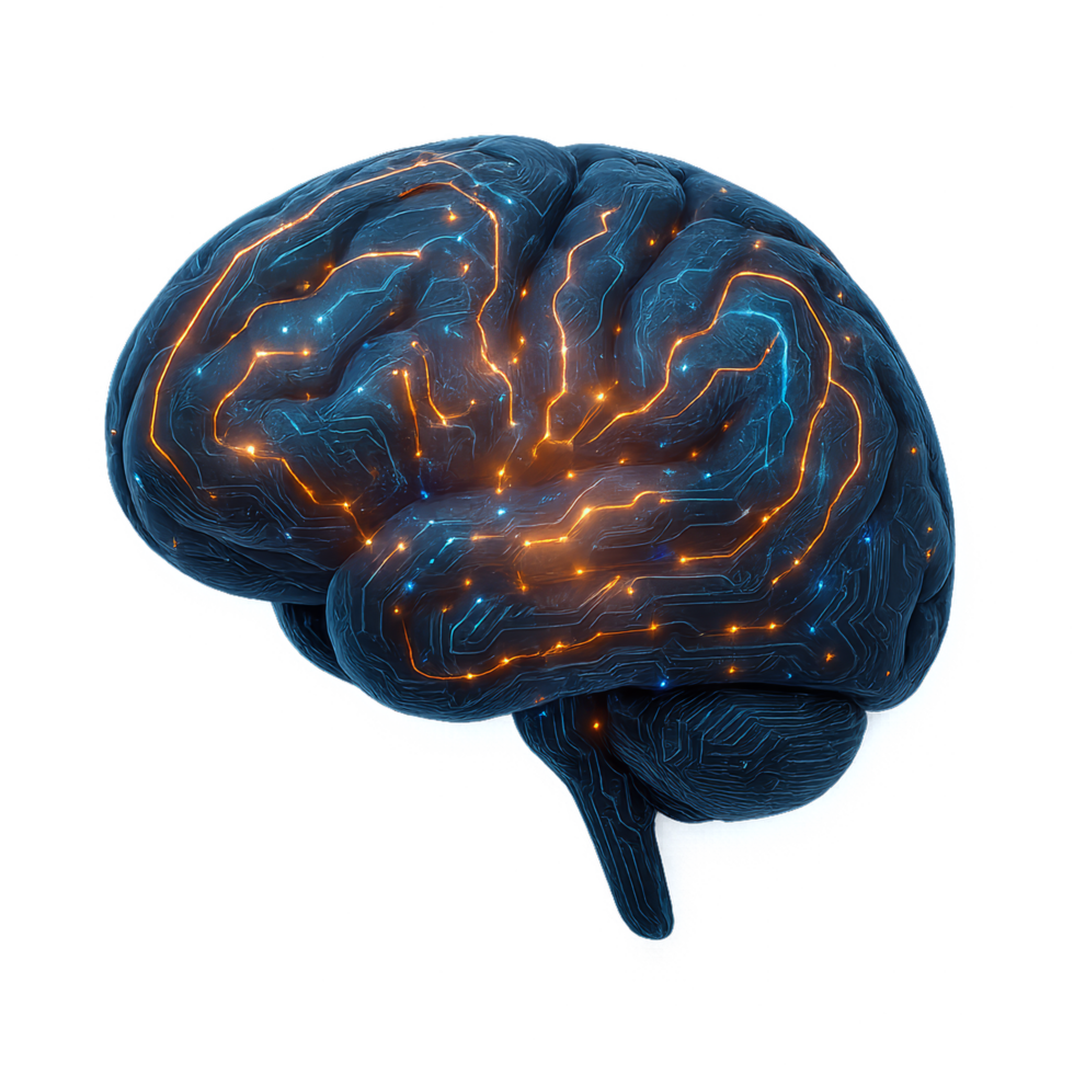Futuristic Neural Brain with Circuit Patterns and Glowing Effects png