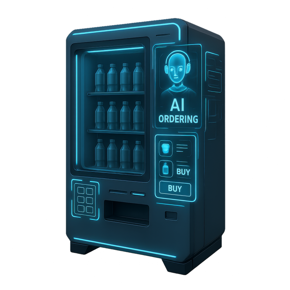 Futuristic AI Vending Machine Concept with Interactive Interface png