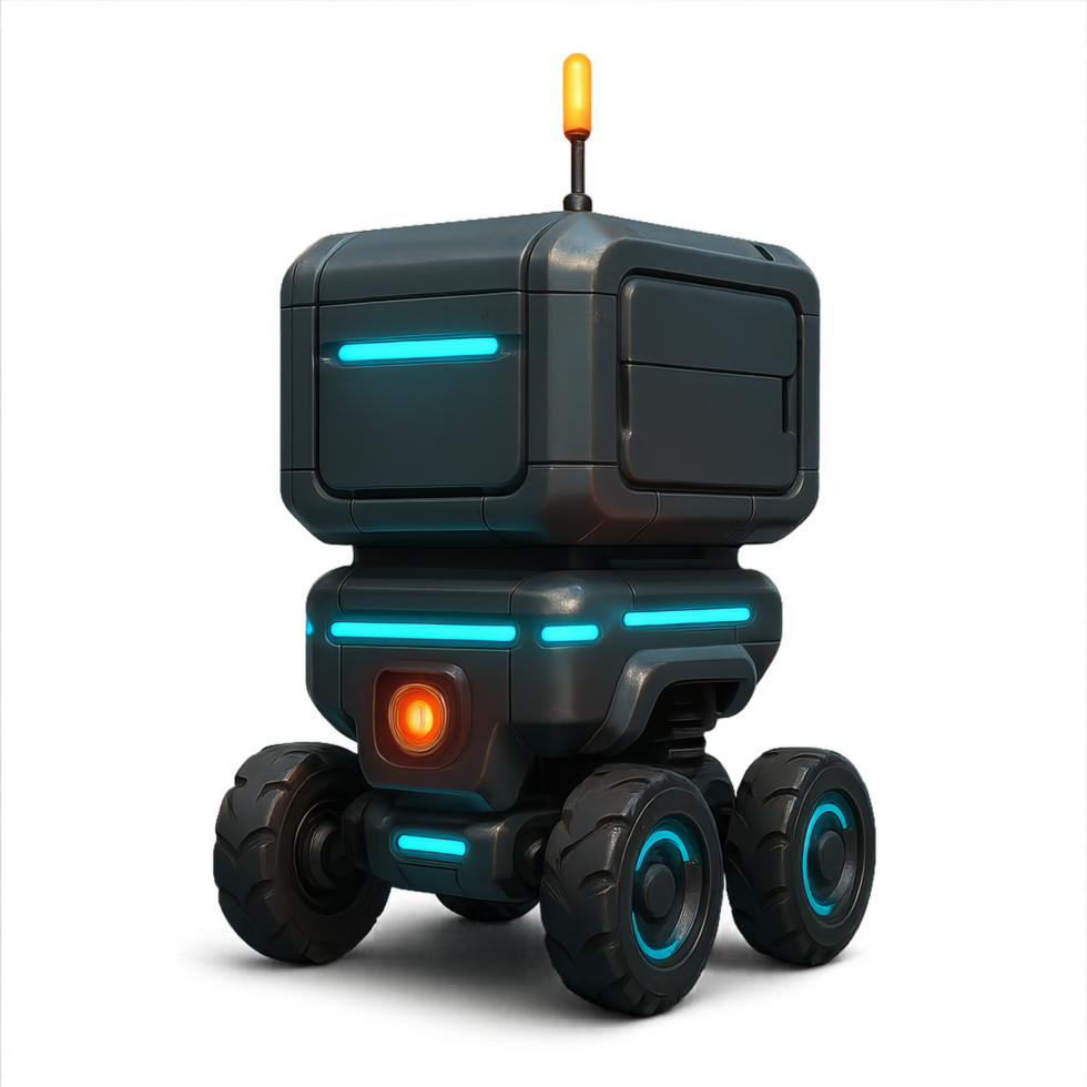 Futuristic Delivery Robot with Sleek Design and Bright Lights png