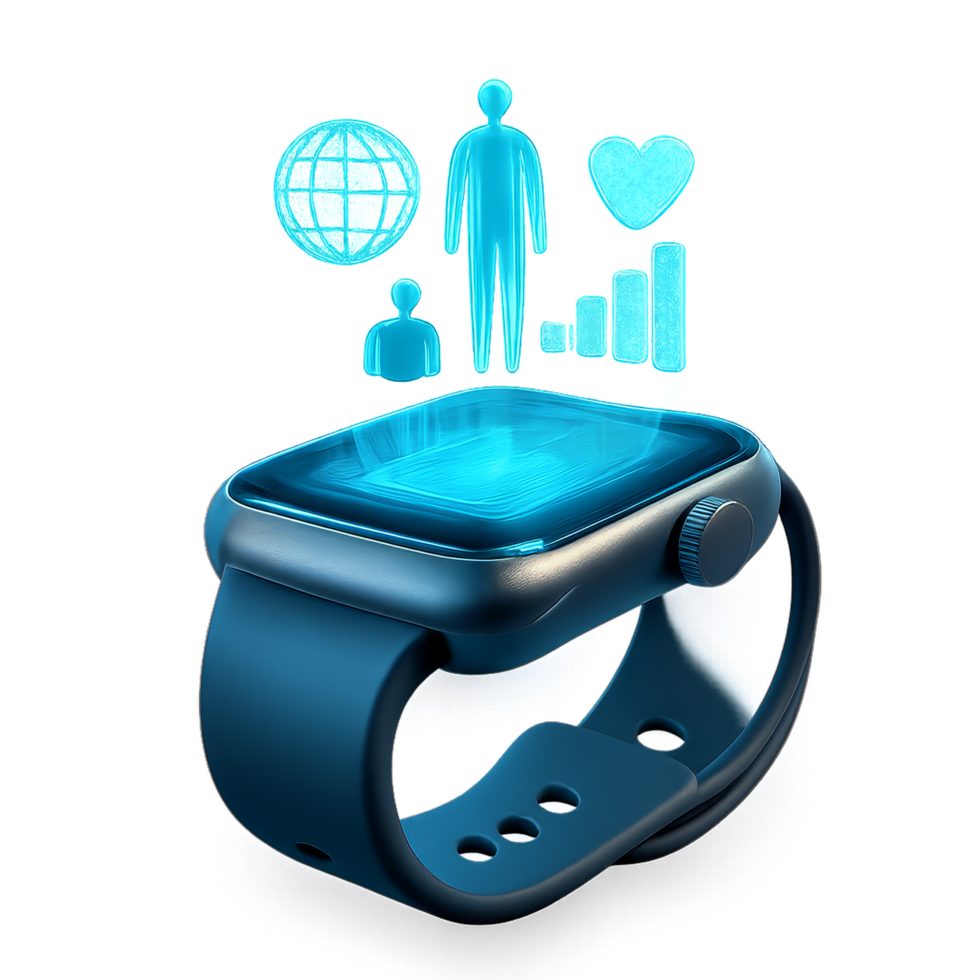 Futuristic Hologram Watch with Interactive Features and Data Display png