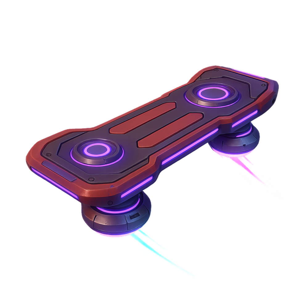 Futuristic Hoverboard with Neon Lights and Sci-Fi Design Elements png