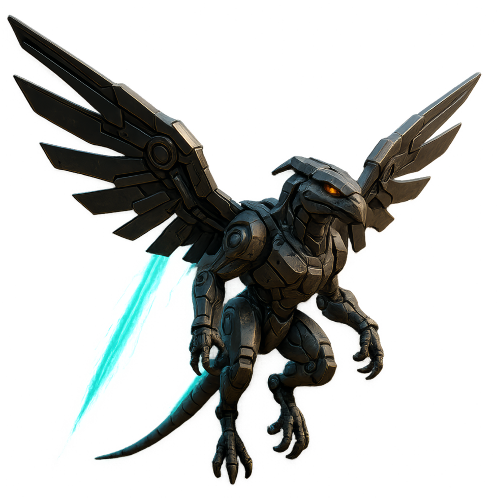Mechanical Creature with Wings in Sci-Fi Style Design png