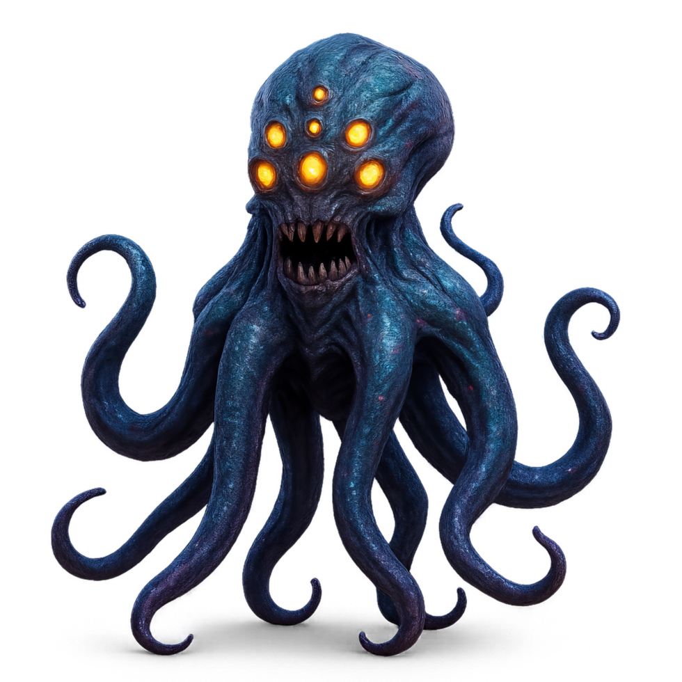 Shimmering Tentacled Monster with Glowing Eyes and Unique Texture png