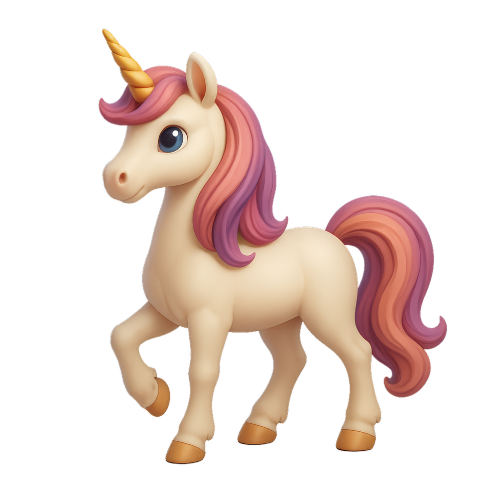 Majestic 3D Unicorn with Colorful Mane in a Simple Design png
