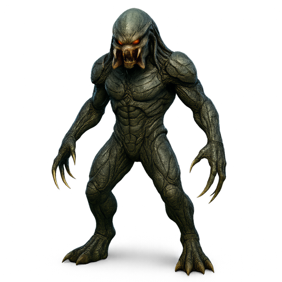 Armored Alien Creature with Fierce Features and Intriguing Design png