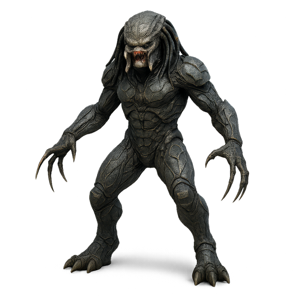Armored Alien Creature Stands in Fierce Pose with Detailed Texture png