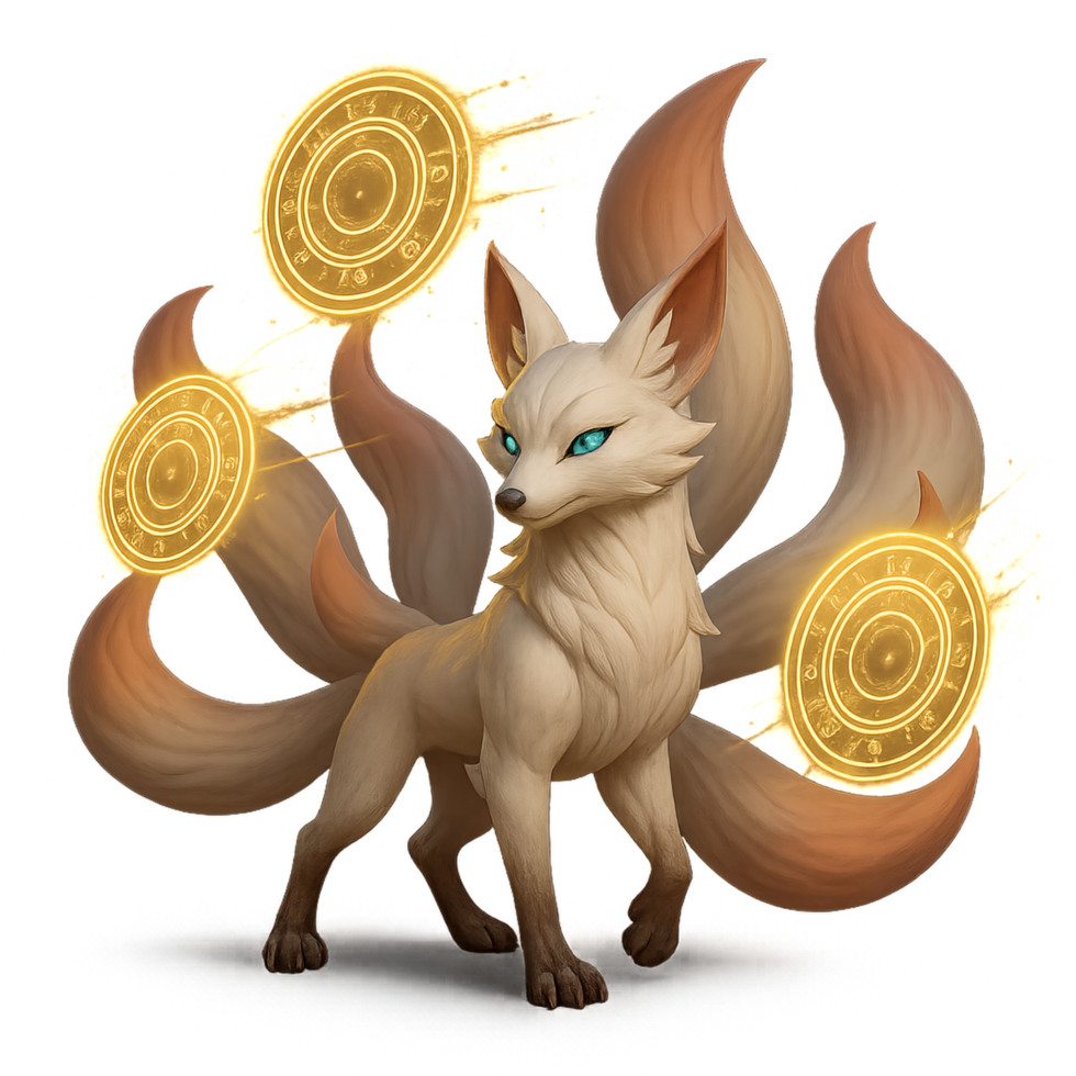 Mystical Nine Tailed Fox in Enchanting Fantasy Illustration png