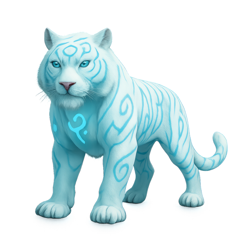 Enchanting Divine White Tiger with Mystical Blue Patterns png