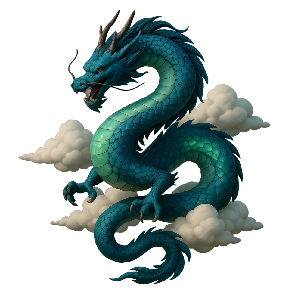 Azure Dragon of Majesty Surrounded by Ethereal Clouds and Serenity png