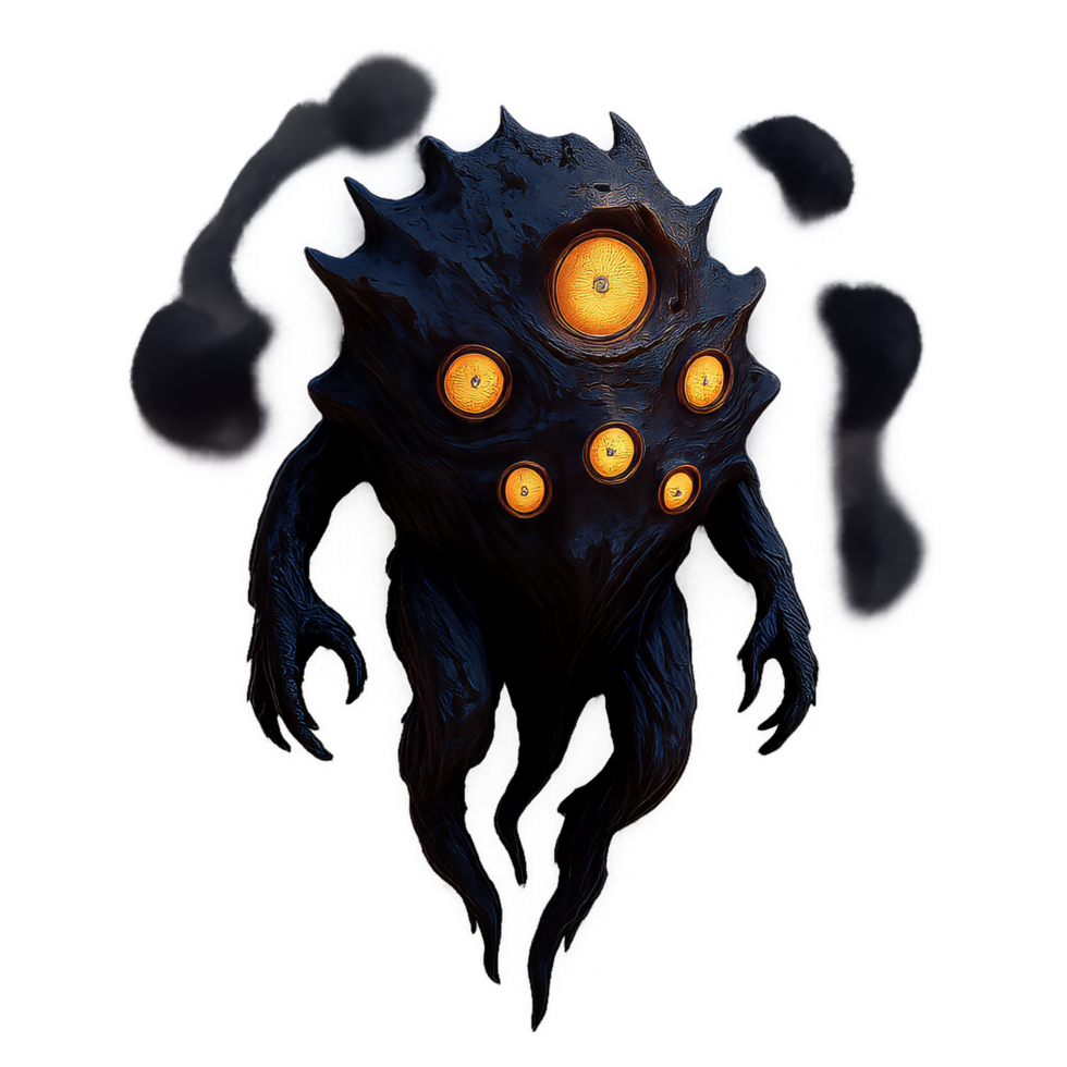 Glowing Eyed Sci-Fi Creature with Mysterious Features and Shadows png